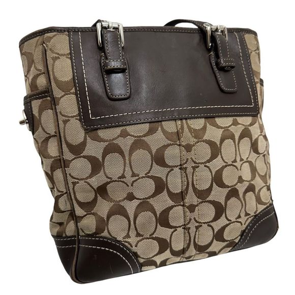 COACH Signature C Jacquard Canvas Leather Tote Bag - Picture 2 of 11